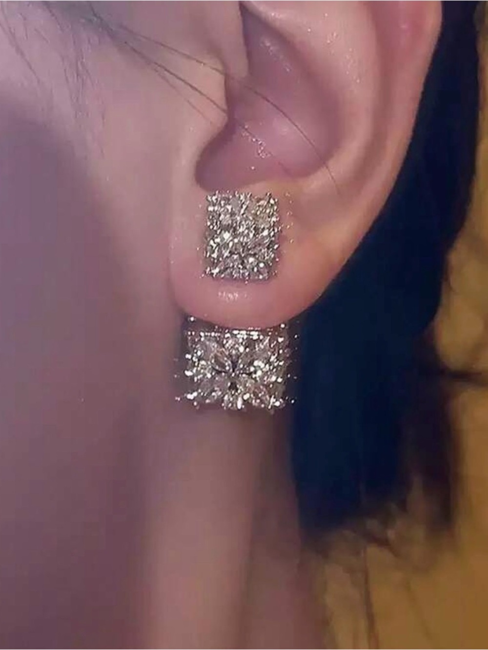 NWT-Sparkling 3D Crystal Cube Front-Back Earrings